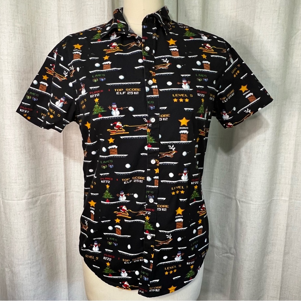 Denim‎ & Flower Ricky Singh Men's Black Christmas Retro Game Size Small